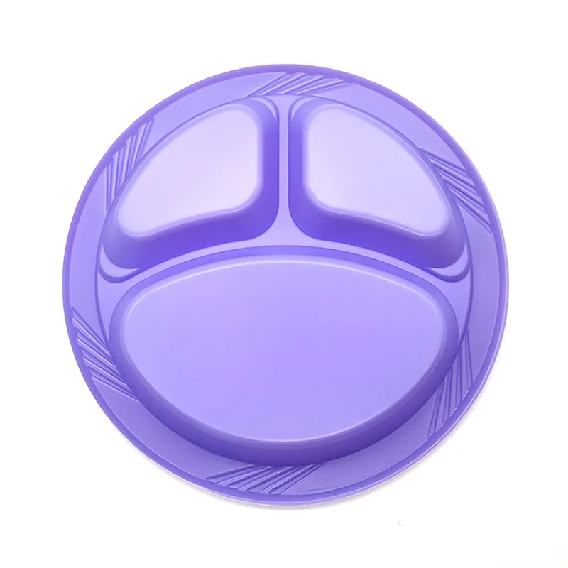 10-Zoll-Einwegteller aus rundem Kunststoff mit 3 Fächern