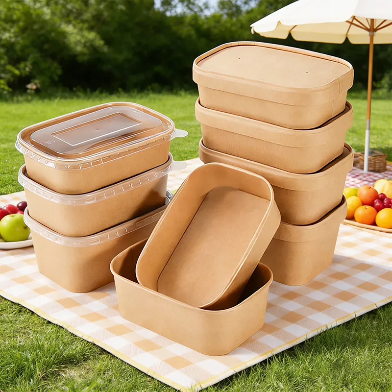 750 ml rechteckige Salatpapierschüssel aus Kraftpapier