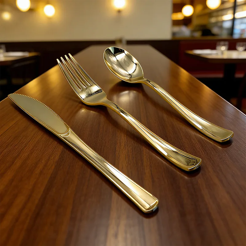 Klassische Partymesser, Gabeln, Löffel und Besteck aus Kunststoff